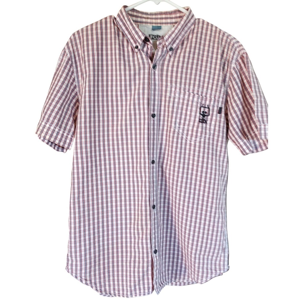 FCUK Woven Shirt Cotton Plaid White Gray Red Button Up Pocket Mens Size‎ Small